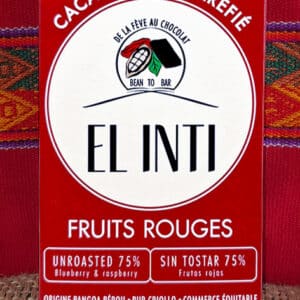 Tablette NON torréfiée noir 75 % de cacao, aux fruits rouges sans lécithine, bio